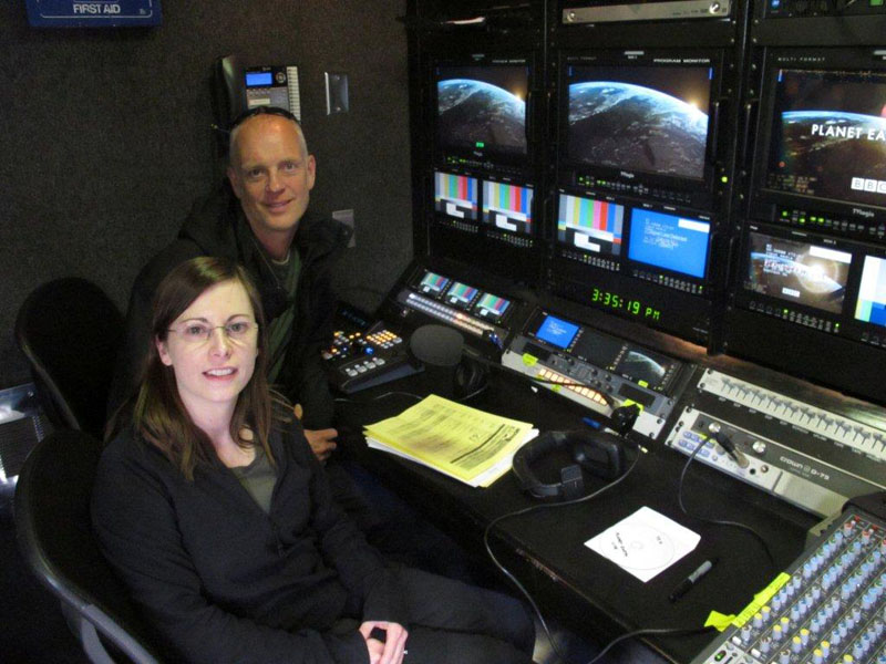Inside of the BBC satellite transmission truck Phil Jennings and Donna Dixon - May 13, 2012