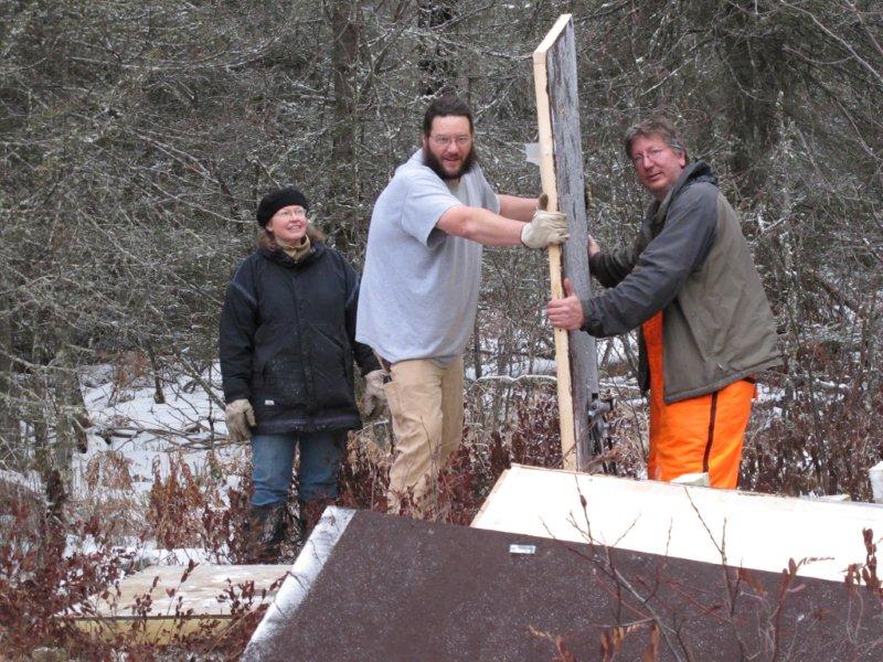Sue, Ted, and Jim set up shed - Dec 31, 2011