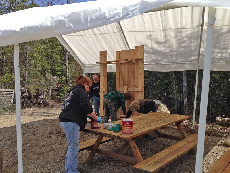 Staining picnic tables