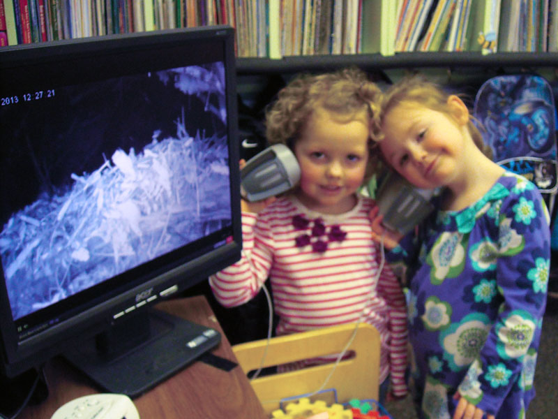 Maddie and Makayla listening very carefully for bear noises